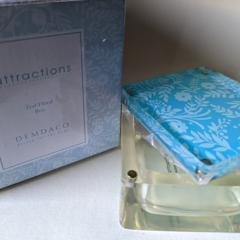 Demdaco Teal Floral Trinket Box with Magnetic Lid